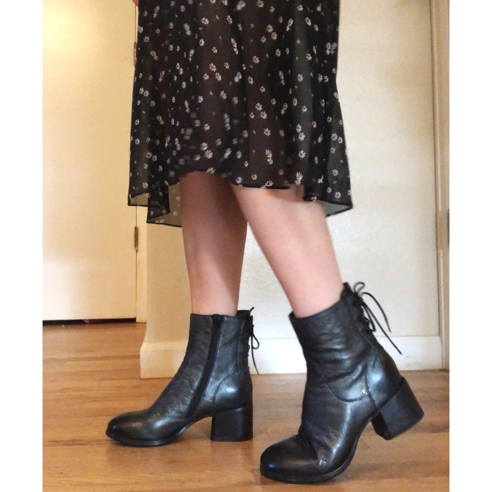 Black Metallic Block Heel Booties